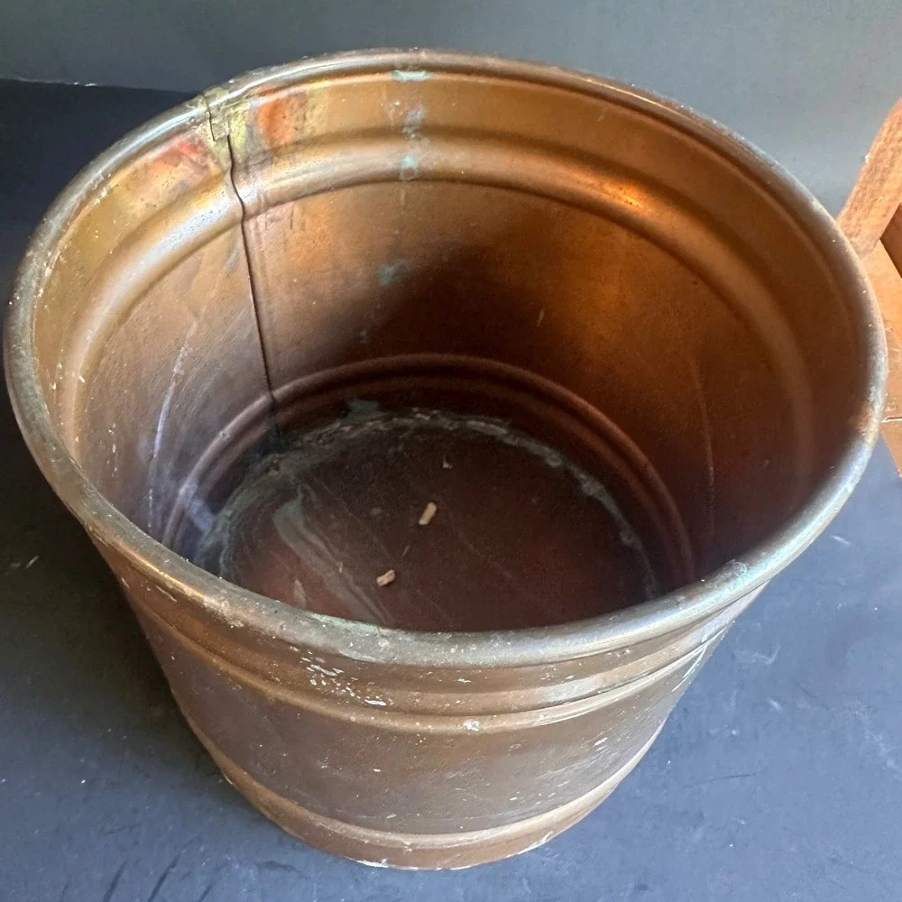 Rustic Copper Planter Cachepot Round Pot Farmhouse Decor Aged Patina 8 Inch
